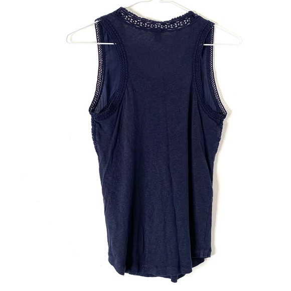 J. Crew Navy Blue Crochet Lace Silk Tank Top - Picture 5 of 7